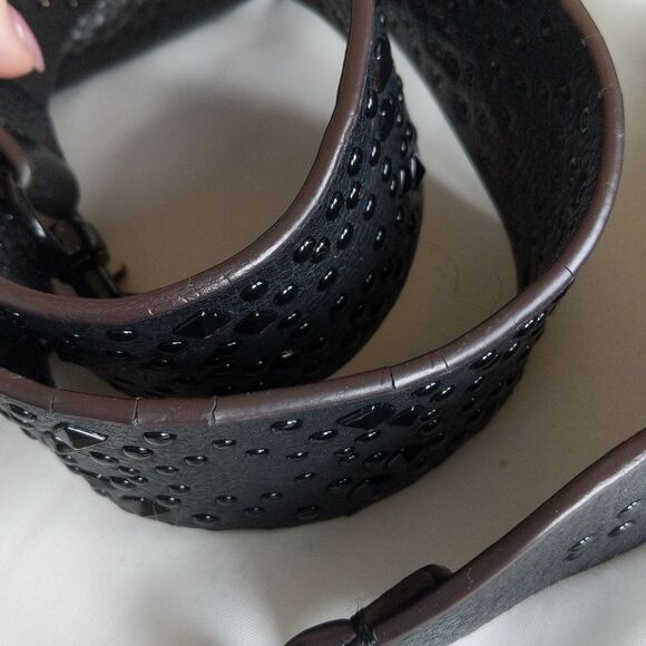 Rebecca Minkoff Leather Satchel With Studded Guitar Strap 🖤Black - Picture 15 of 16